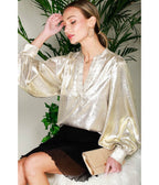 Gold Long Sleeve Blouse - Unique Vintage - Womens, TOPS, SHIRTS