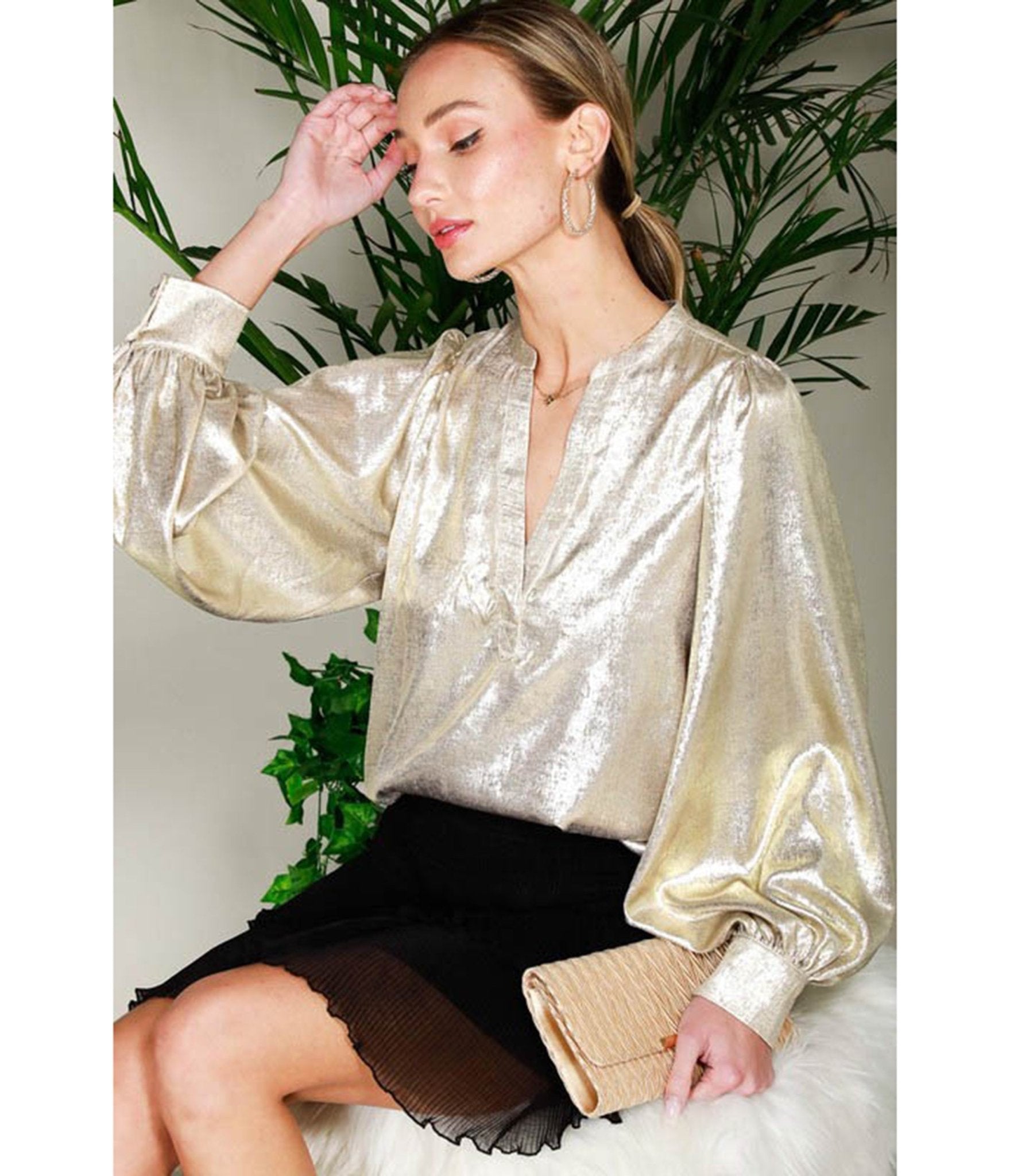Gold Long Sleeve Blouse - Unique Vintage - Womens, TOPS, SHIRTS