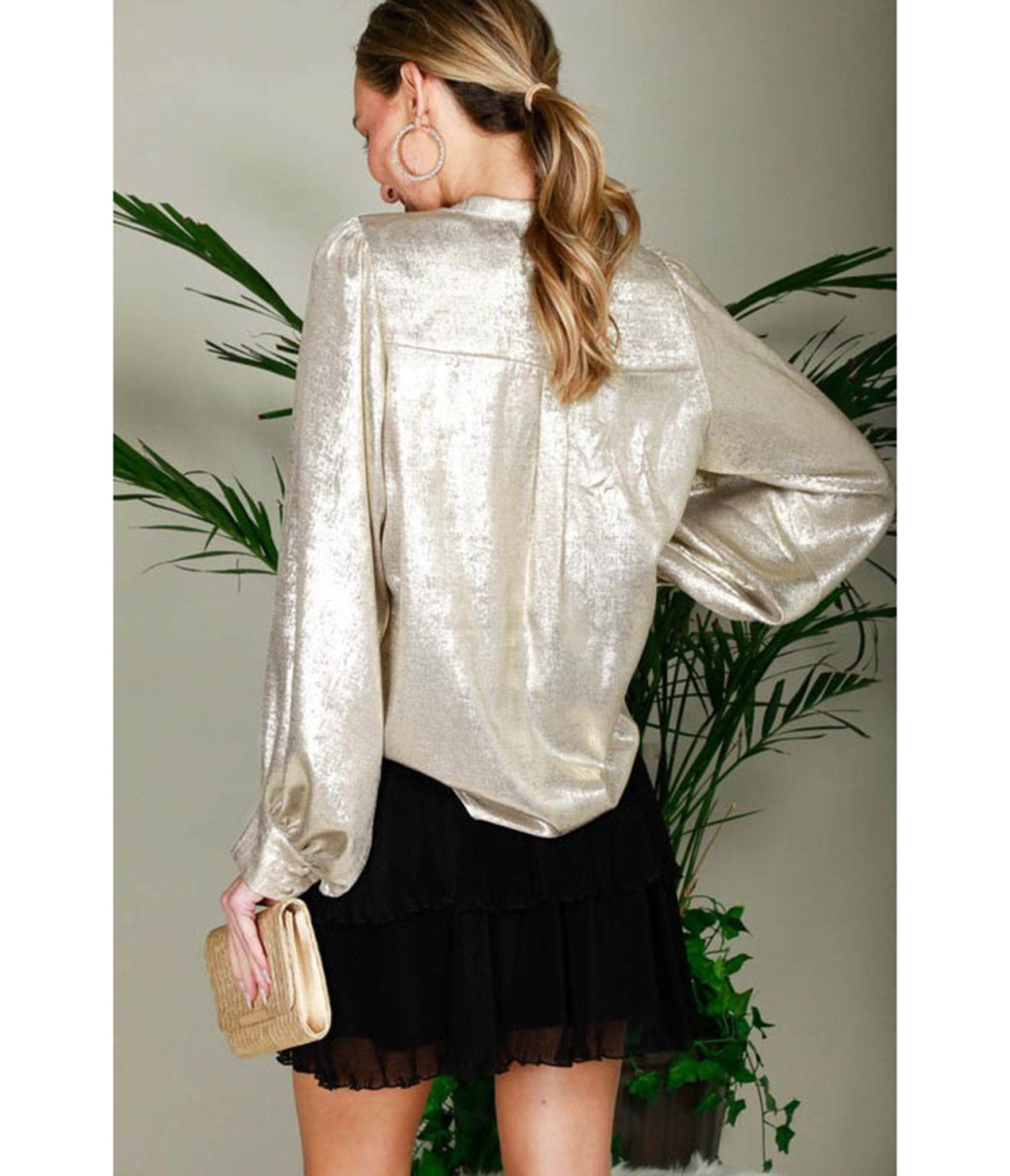 Gold Long Sleeve Blouse - Unique Vintage - Womens, TOPS, SHIRTS