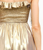 Gold Metallic Ruffle Cora Midi Dress - Unique Vintage - Womens, DRESSES, MIDI