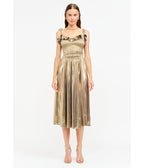 Gold Metallic Ruffle Cora Midi Dress - Unique Vintage - Womens, DRESSES, MIDI
