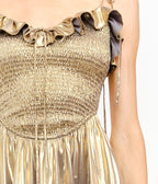Gold Metallic Ruffle Cora Midi Dress - Unique Vintage - Womens, DRESSES, MIDI