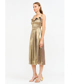 Gold Metallic Ruffle Cora Midi Dress - Unique Vintage - Womens, DRESSES, MIDI