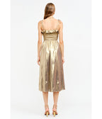 Gold Metallic Ruffle Cora Midi Dress - Unique Vintage - Womens, DRESSES, MIDI