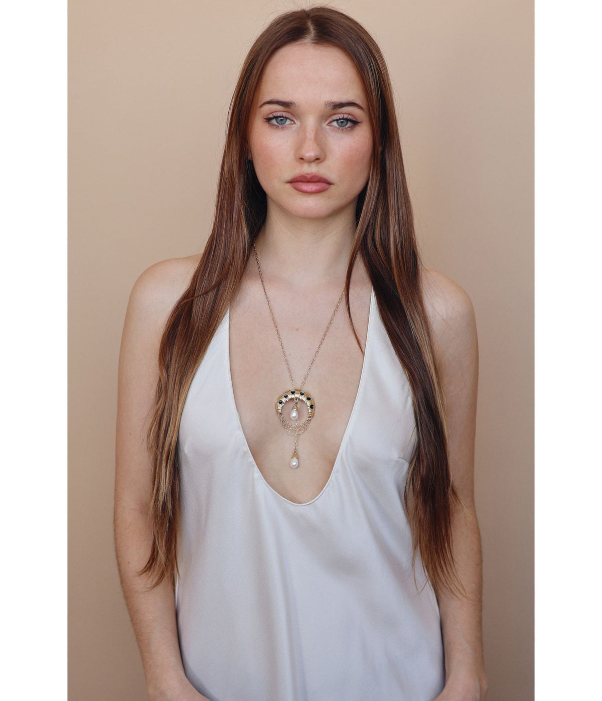 Gold Moon & Drop Faux Pearl Pendant Necklace - Unique Vintage - Womens, ACCESSORIES, JEWELRY