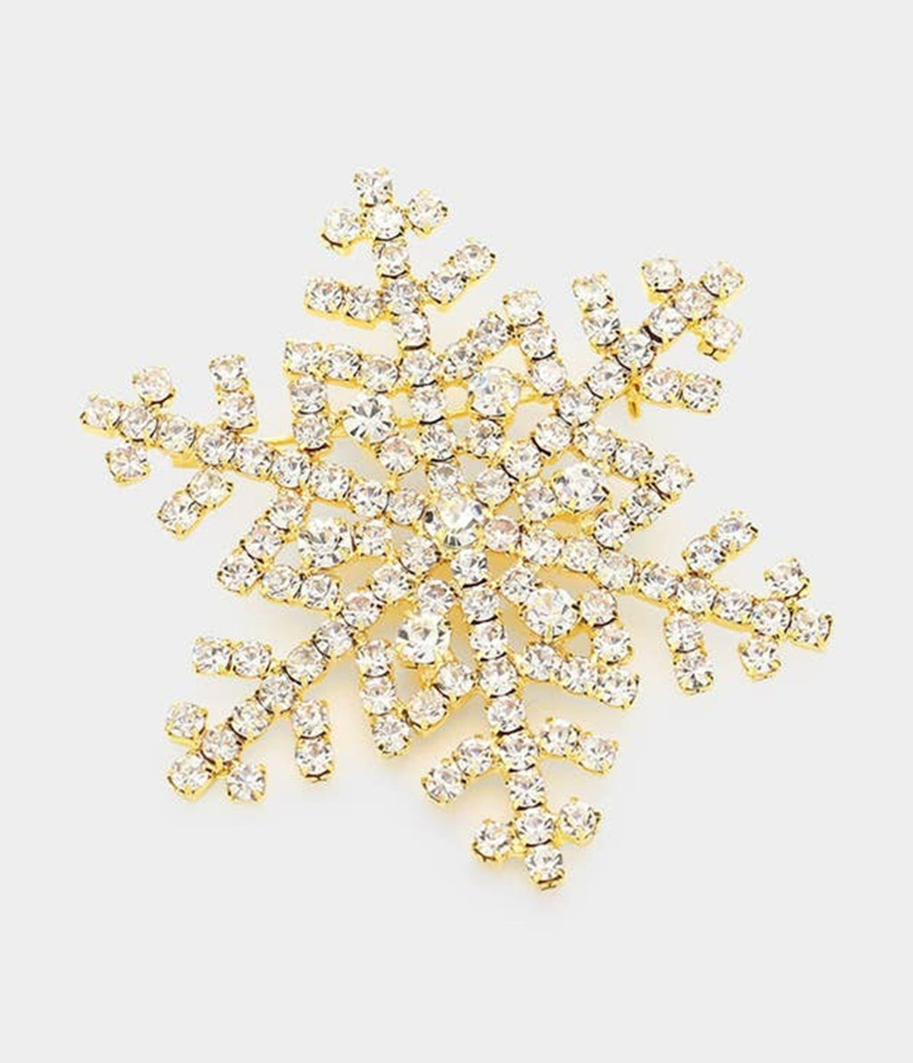 Gold Rhinestone Snowflake Brooch - Unique Vintage - Womens, ACCESSORIES, JEWELRY