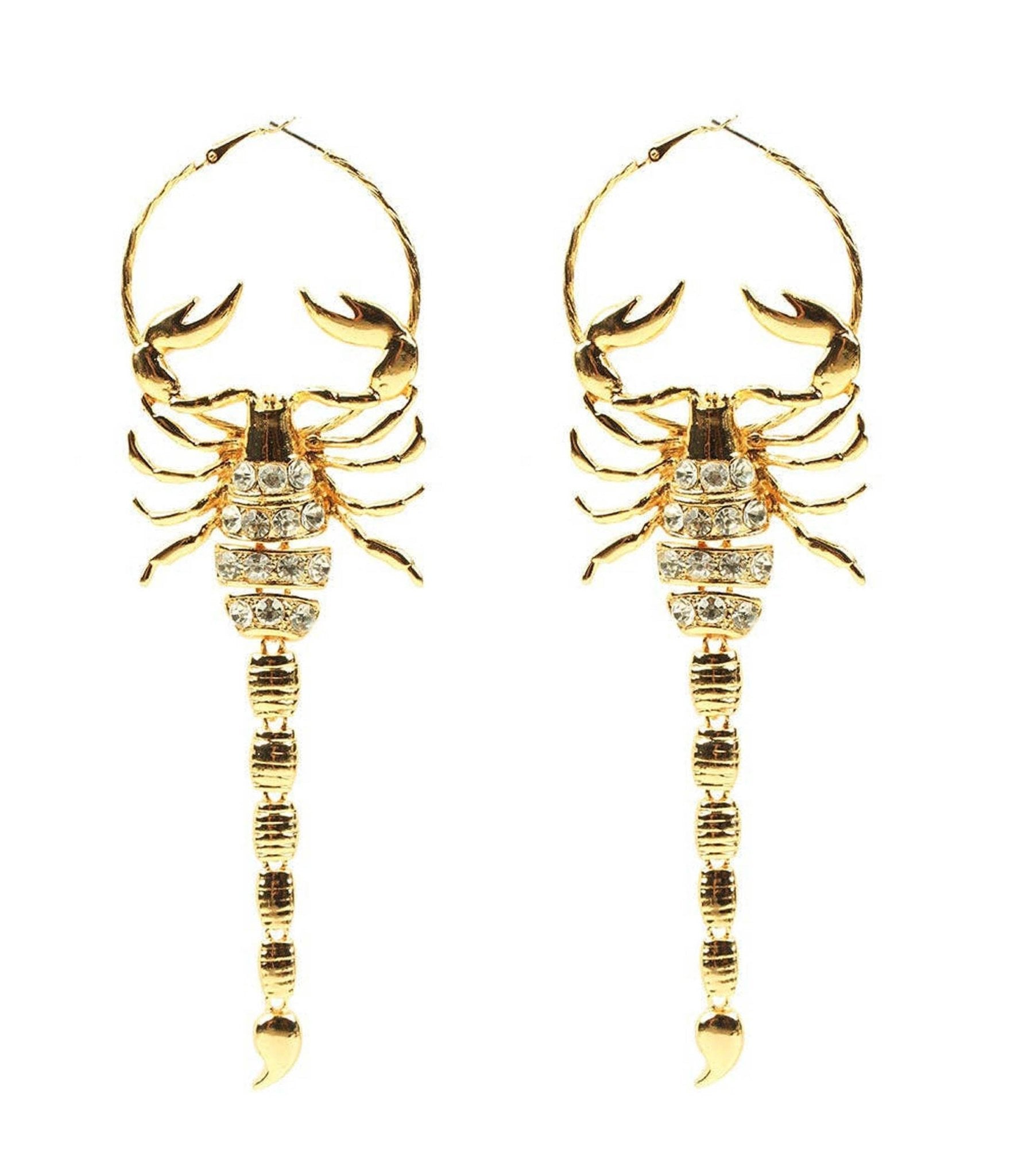 Gold Scorpion Hoop Earrings - Unique Vintage - Womens, ACCESSORIES, JEWELRY