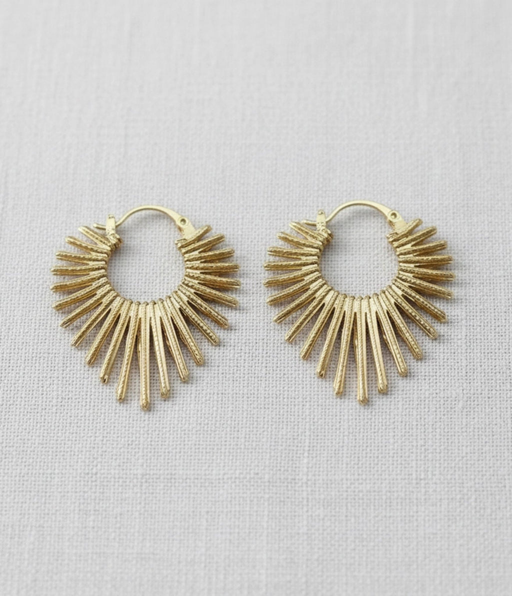 Gold Sunburst Hoop Earrings - Unique Vintage - Womens, ACCESSORIES, JEWELRY