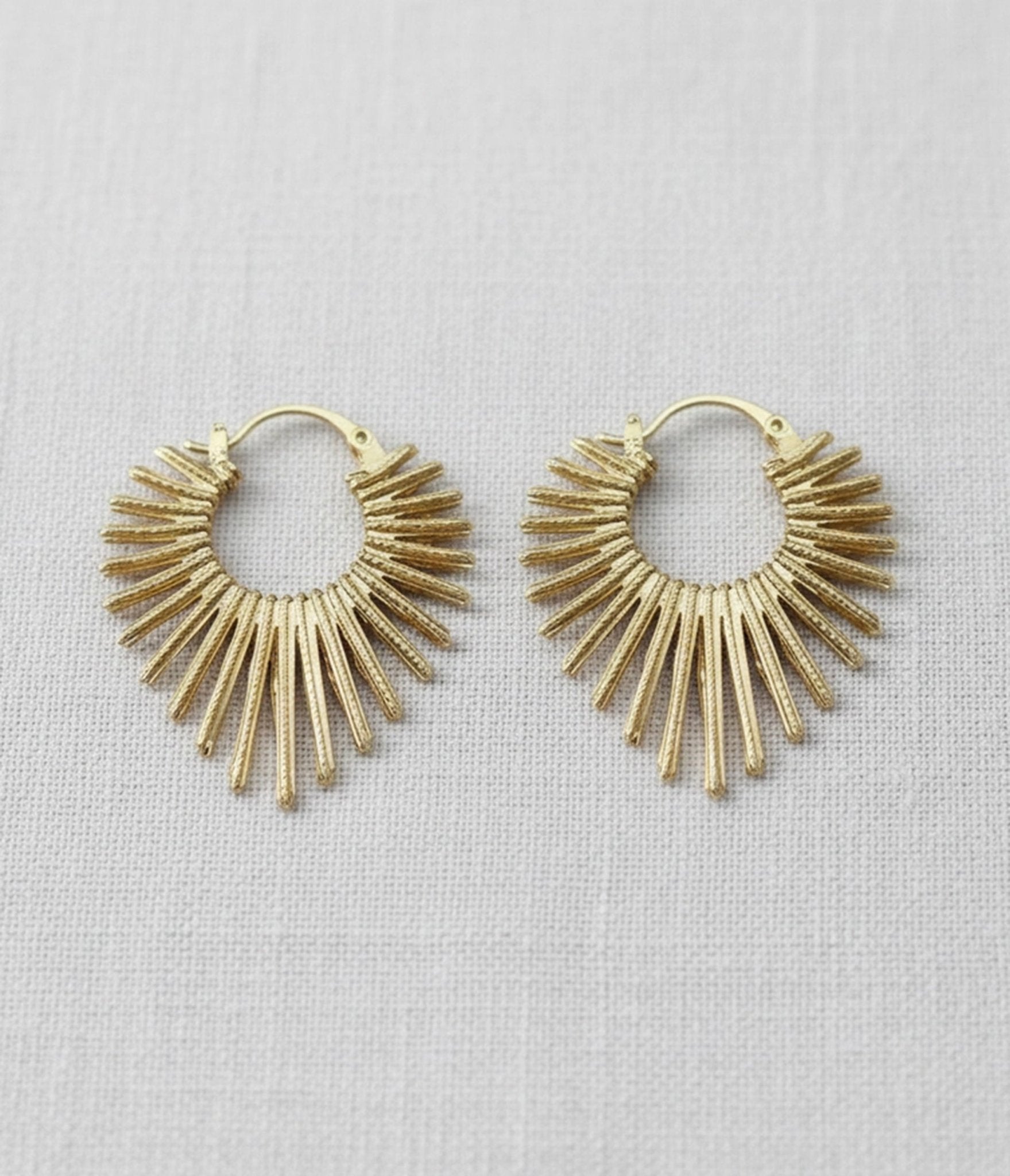 Gold Sunburst Hoop Earrings - Unique Vintage - Womens, ACCESSORIES, JEWELRY