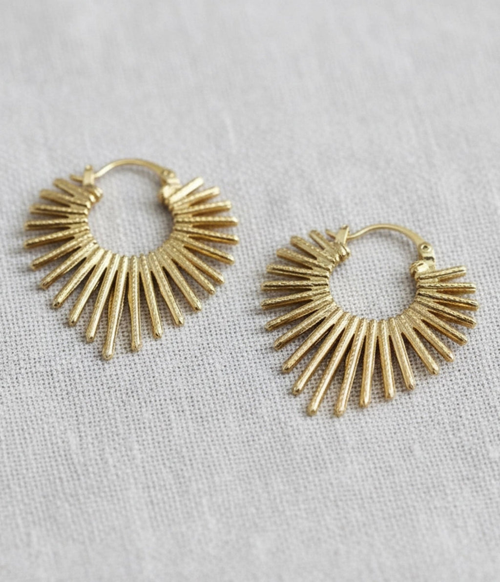 Gold Sunburst Hoop Earrings - Unique Vintage - Womens, ACCESSORIES, JEWELRY