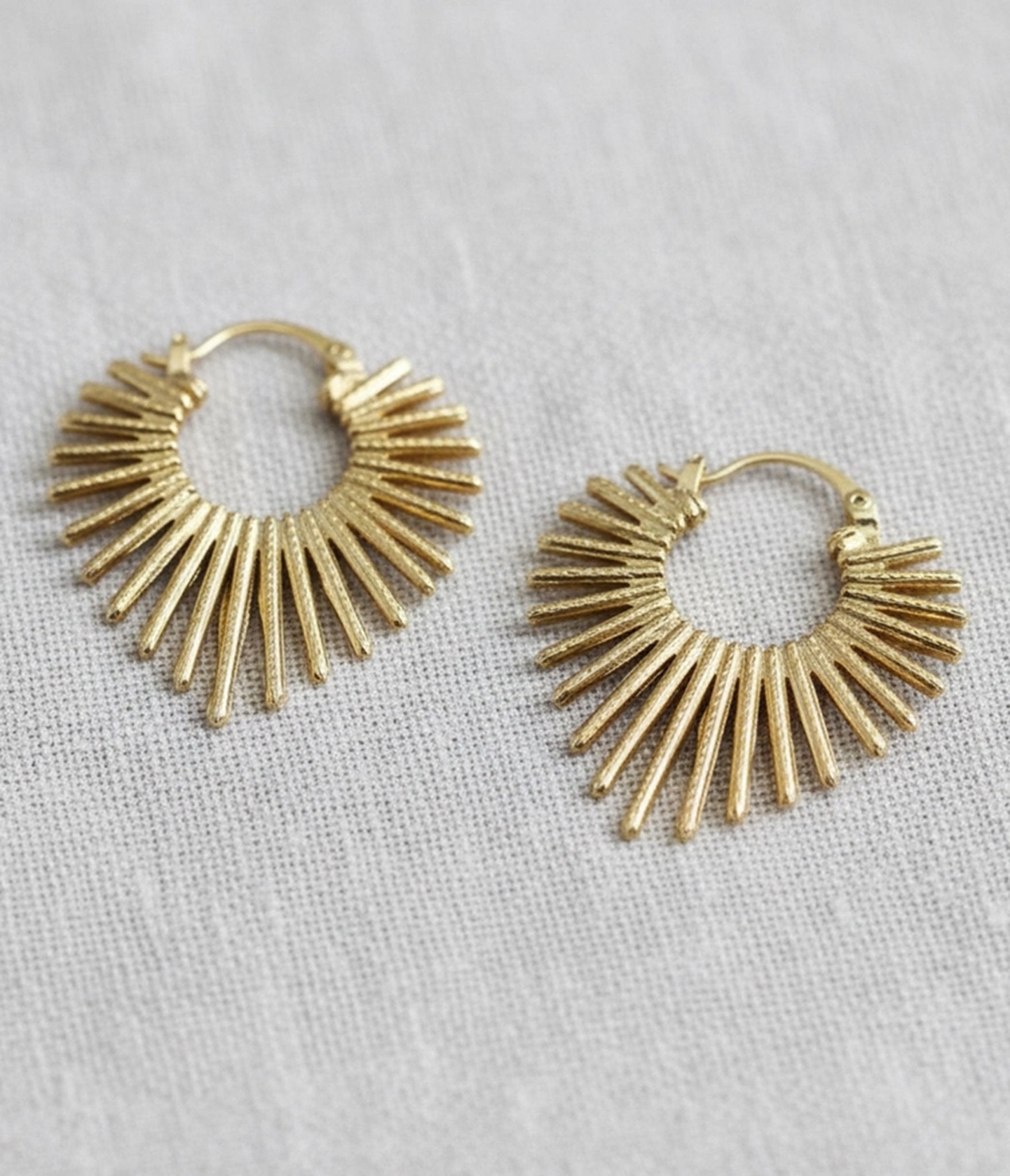 Gold Sunburst Hoop Earrings - Unique Vintage - Womens, ACCESSORIES, JEWELRY