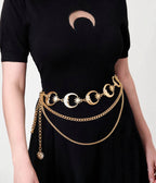 Gold Tone Celestial Moon & Star Layered Chain Belt - Unique Vintage - Womens, ACCESSORIES, SLIPS