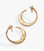 Gold Tone Celestial Moon Stud Earrings - Unique Vintage - Womens, ACCESSORIES, JEWELRY