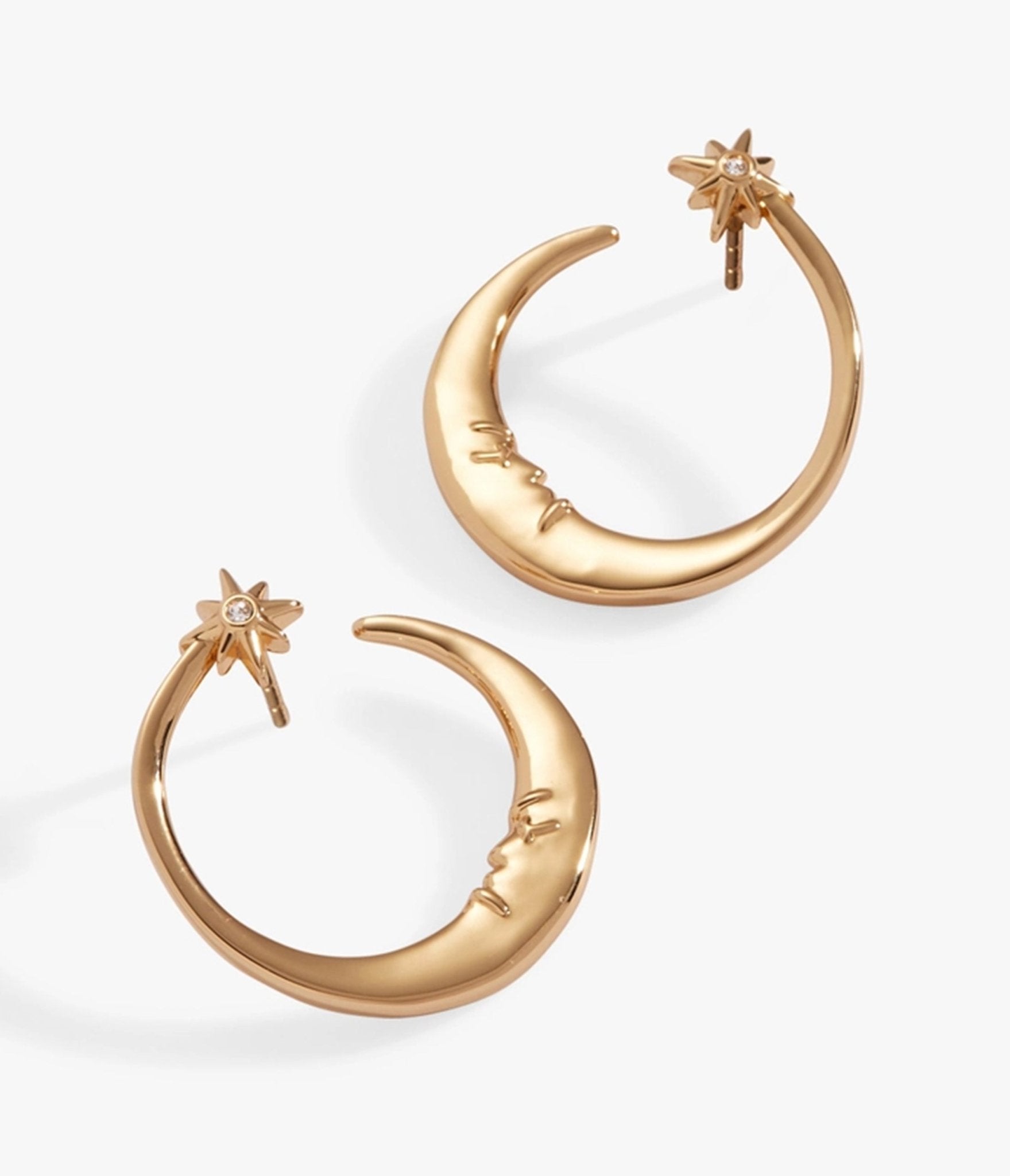 Gold Tone Celestial Moon Stud Earrings - Unique Vintage - Womens, ACCESSORIES, JEWELRY