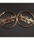 Gold Tone Dont Fucking Touch Me Hoop Earrings - Unique Vintage - Womens, ACCESSORIES, JEWELRY