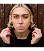 Gold Tone Dont Fucking Touch Me Hoop Earrings - Unique Vintage - Womens, ACCESSORIES, JEWELRY