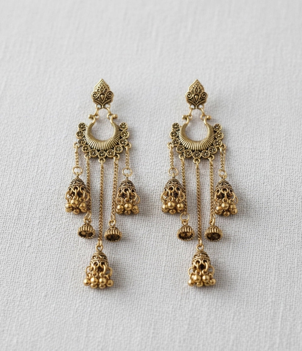 Gold Tone Filigree Tassel Dangle Earrings - Unique Vintage - Womens, ACCESSORIES, JEWELRY