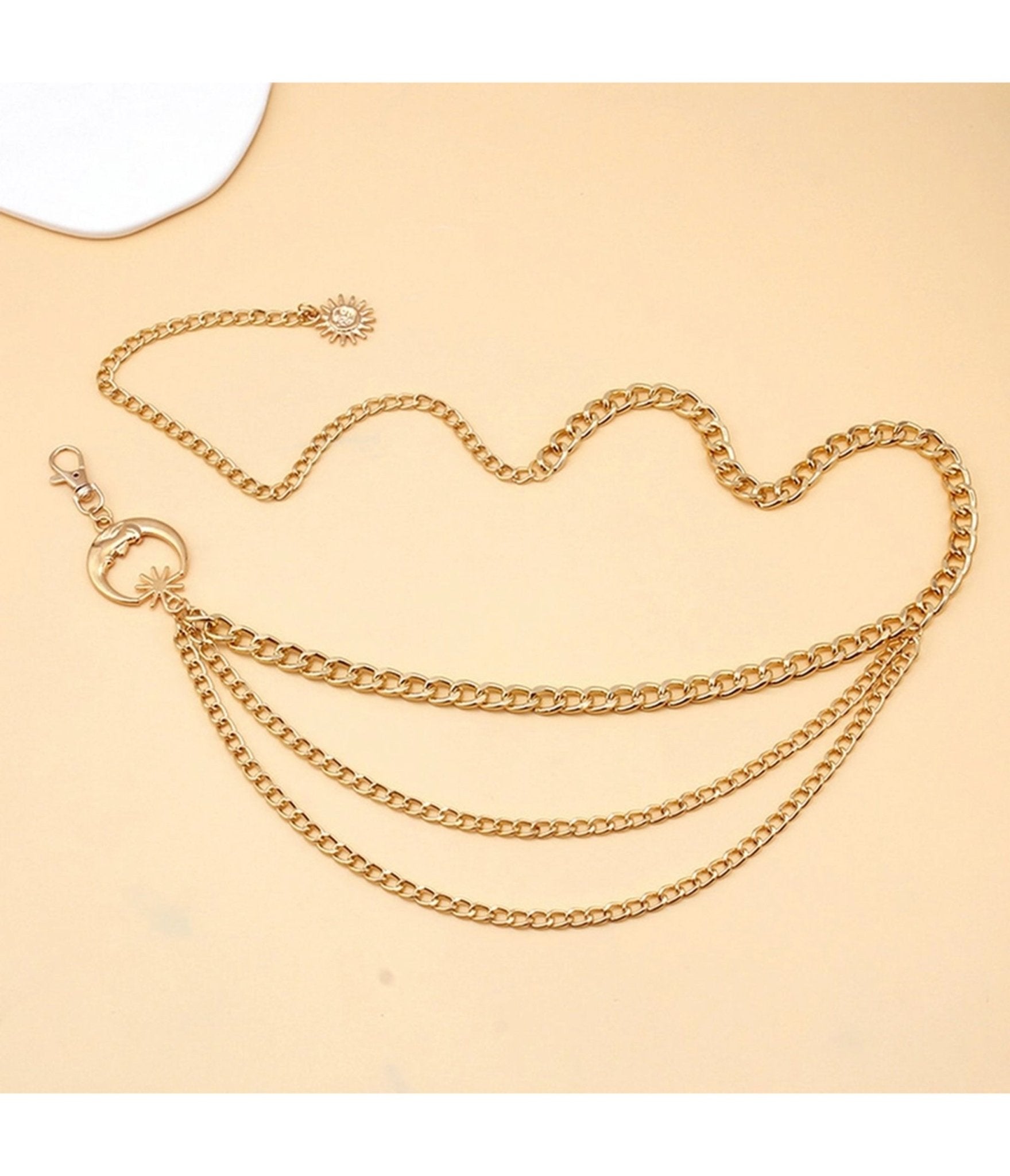 Gold Tone Moon Multi Layered Chain Belt - Unique Vintage - Womens, ACCESSORIES, BELTS