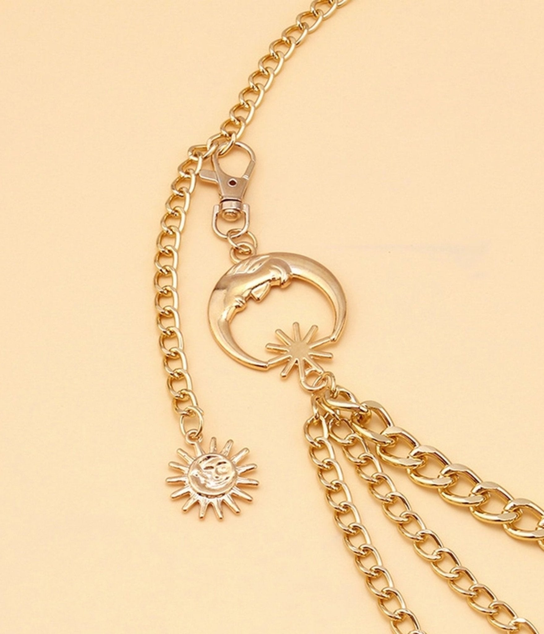 Gold Tone Moon Multi Layered Chain Belt - Unique Vintage - Womens, ACCESSORIES, BELTS