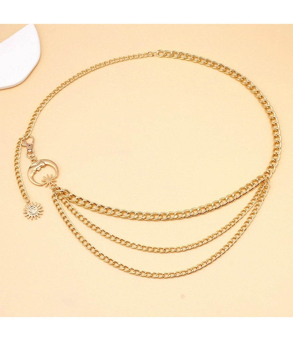 Gold Tone Moon Multi Layered Chain Belt - Unique Vintage - Womens, ACCESSORIES, BELTS