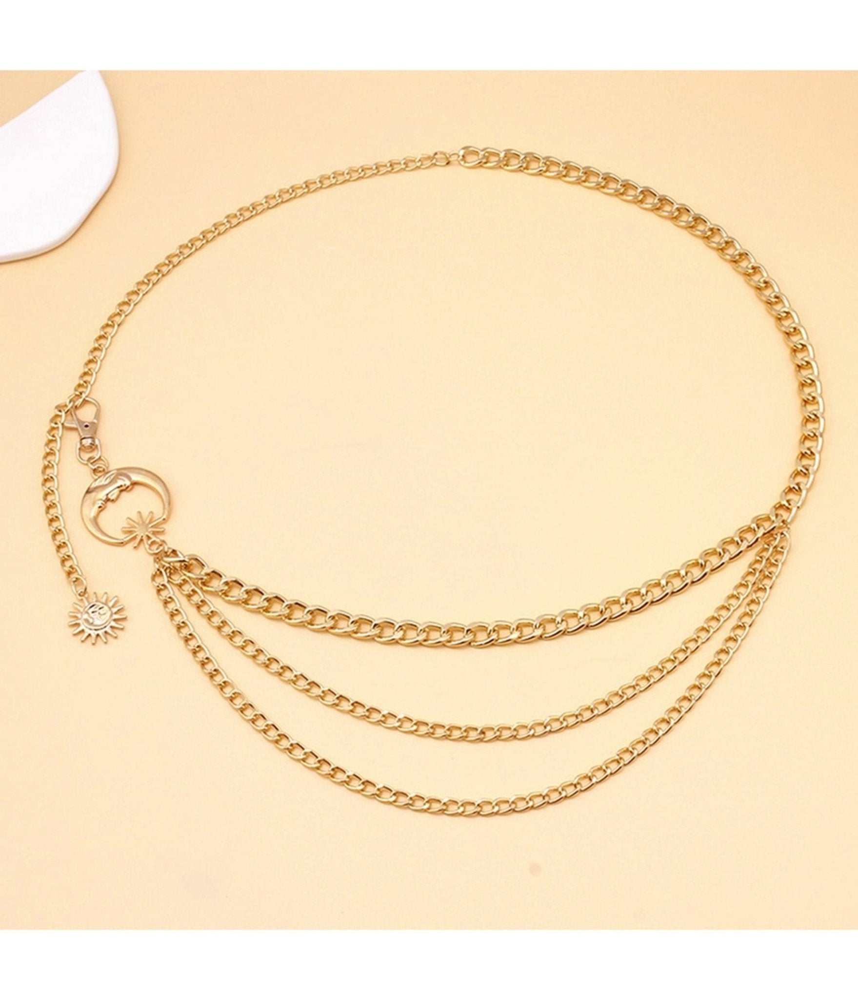 Gold Tone Moon Multi Layered Chain Belt - Unique Vintage - Womens, ACCESSORIES, BELTS