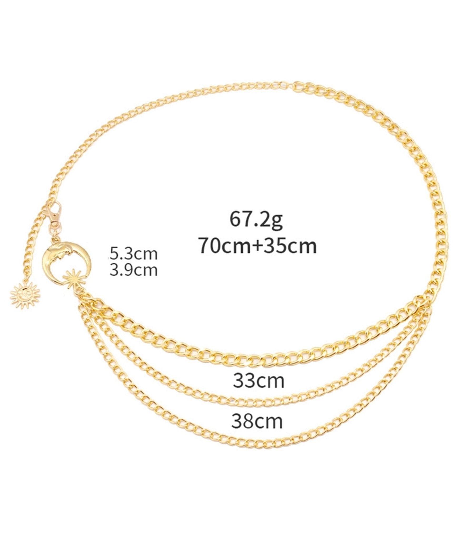 Gold Tone Moon Multi Layered Chain Belt - Unique Vintage - Womens, ACCESSORIES, BELTS