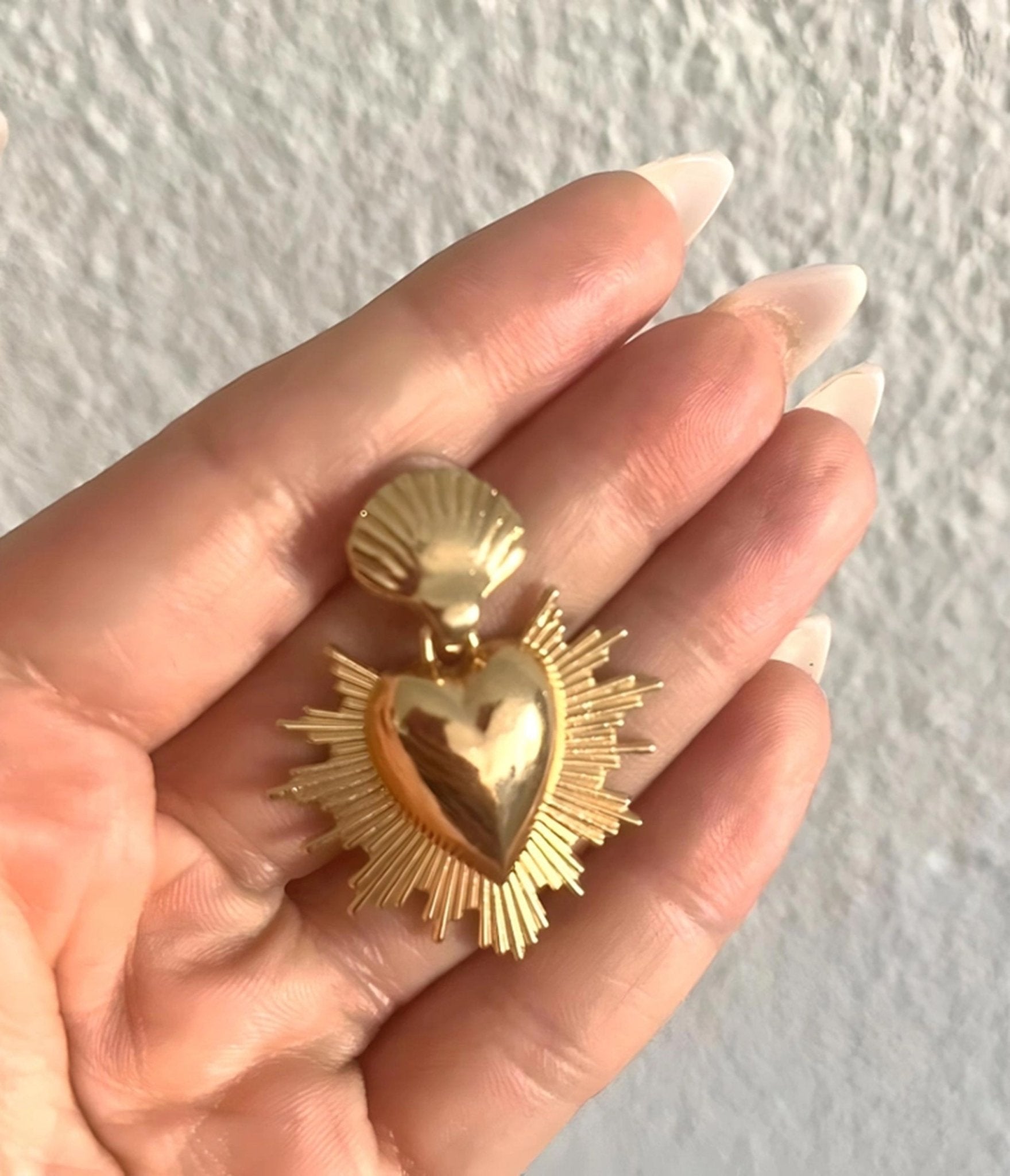 Gold Tone Sacred Heart Earrings - Unique Vintage - Womens, ACCESSORIES, JEWELRY