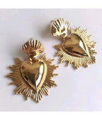 Gold Tone Sacred Heart Earrings - Unique Vintage - Womens, ACCESSORIES, JEWELRY