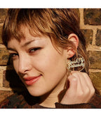 Gold Tone Smash The Patriarchy Hoop Earrings - Unique Vintage - Womens, ACCESSORIES, JEWELRY