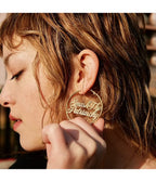 Gold Tone Smash The Patriarchy Hoop Earrings - Unique Vintage - Womens, ACCESSORIES, JEWELRY
