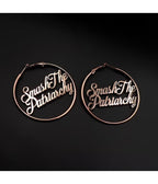 Gold Tone Smash The Patriarchy Hoop Earrings - Unique Vintage - Womens, ACCESSORIES, JEWELRY