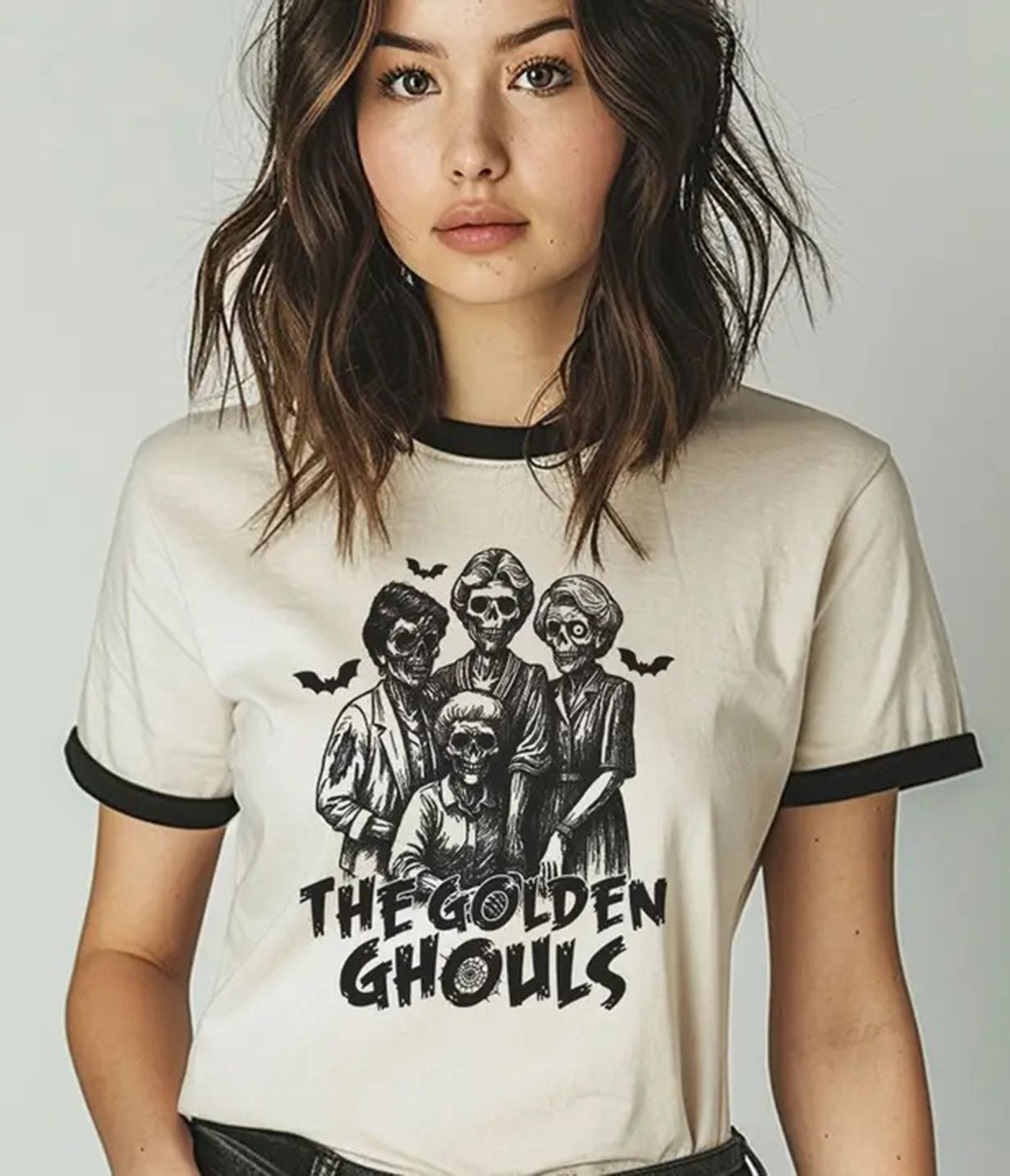 Golden Ghouls Ringer Graphic Tee - Unique Vintage - Womens, GRAPHIC TEES, TEES
