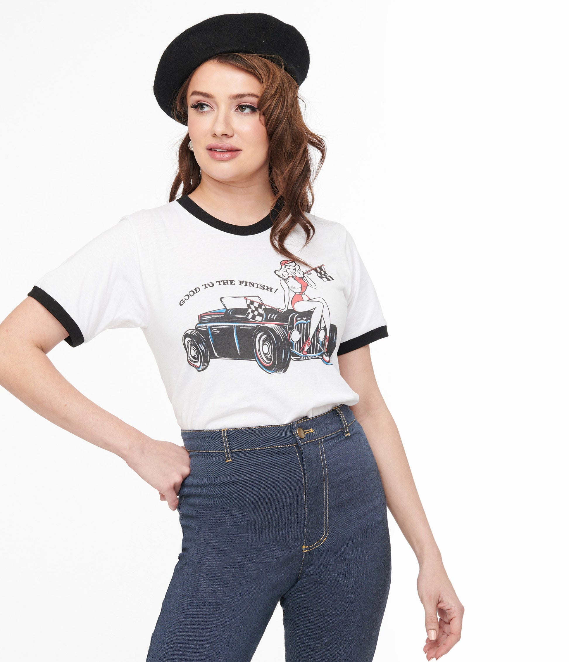 Good To the Finish Cotton Fitted Ringer Tee - Unique Vintage - Womens, GRAPHIC TEES, TEES