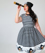 Goonies x Magnolia Place Plus Size Black & White Stripe Pirate Border Anna Swing Dress
