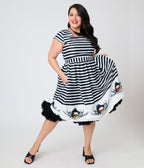 Goonies x Magnolia Place Plus Size Black & White Stripe Pirate Border Anna Swing Dress - Unique Vintage - Womens, DRESSES, SWING
