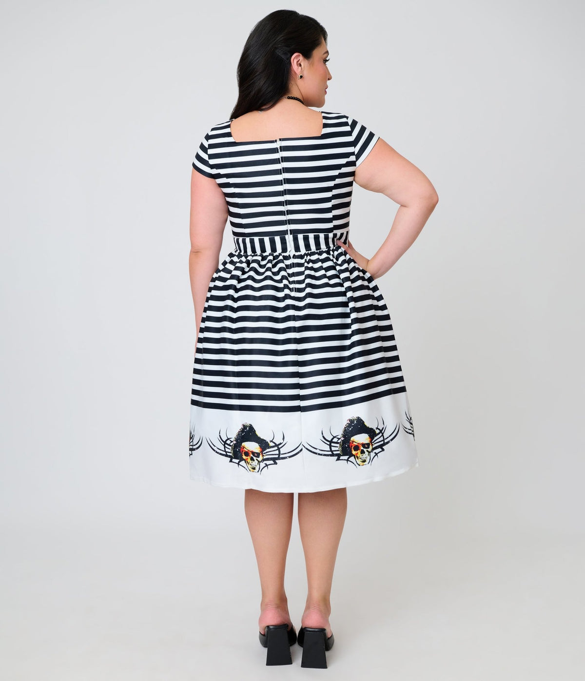 Goonies x Magnolia Place Plus Size Black & White Stripe Pirate Border Anna Swing Dress - Unique Vintage - Womens, DRESSES, SWING