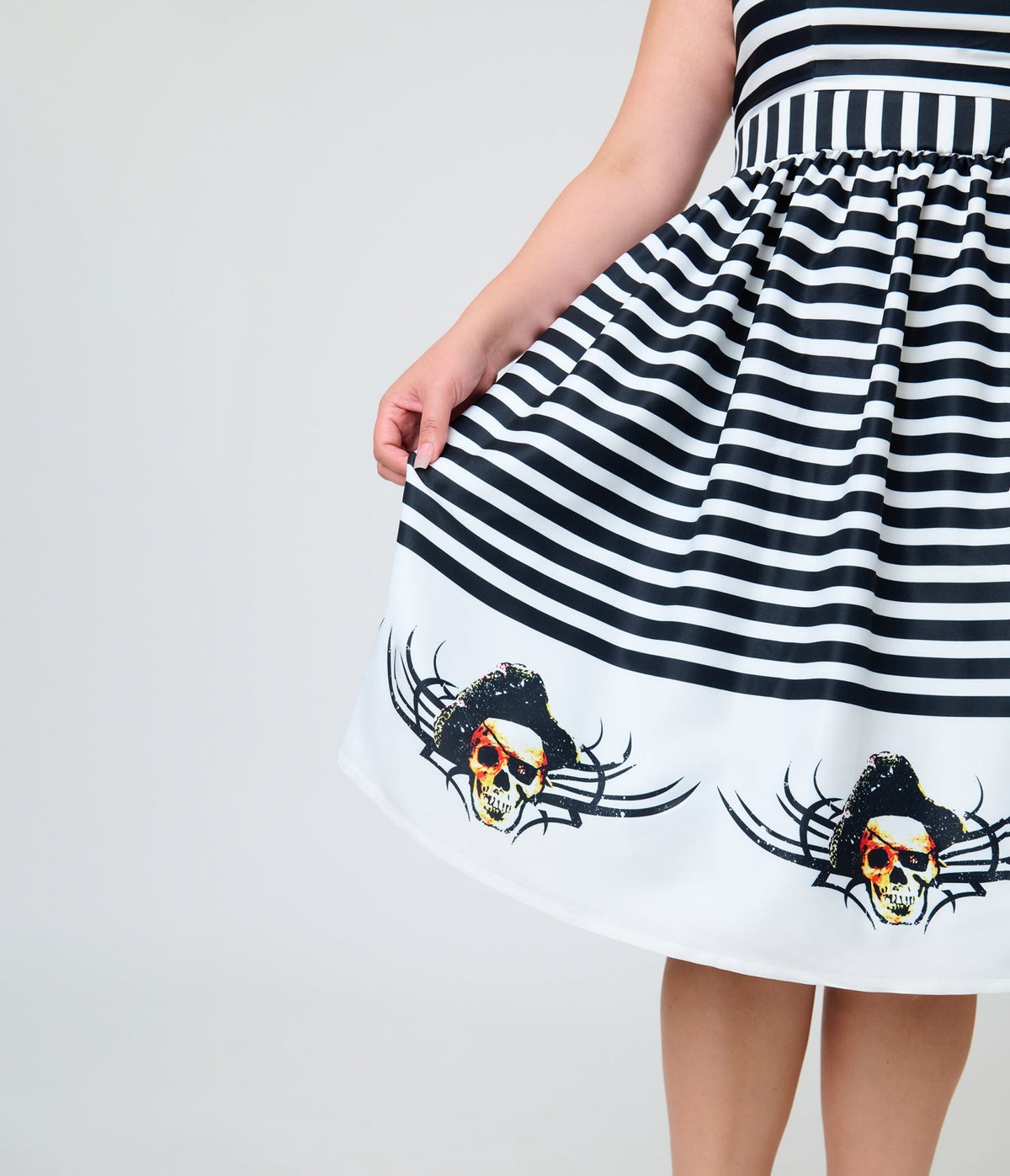 Goonies x Magnolia Place Plus Size Black & White Stripe Pirate Border Anna Swing Dress - Unique Vintage - Womens, DRESSES, SWING