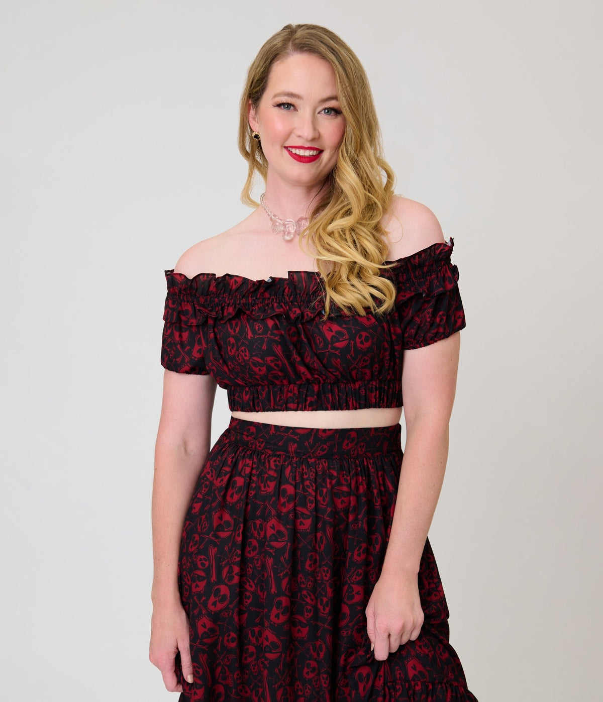 Goonies x Unique Vintage Goonies Pirate Bones Ruffle Crop Top - Unique Vintage - Crop Tops