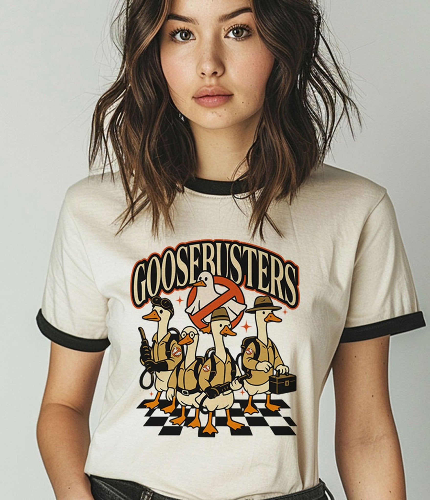 Goosebusters Unisex Ringer Tee - Unique Vintage - Womens, GRAPHIC TEES, TEES