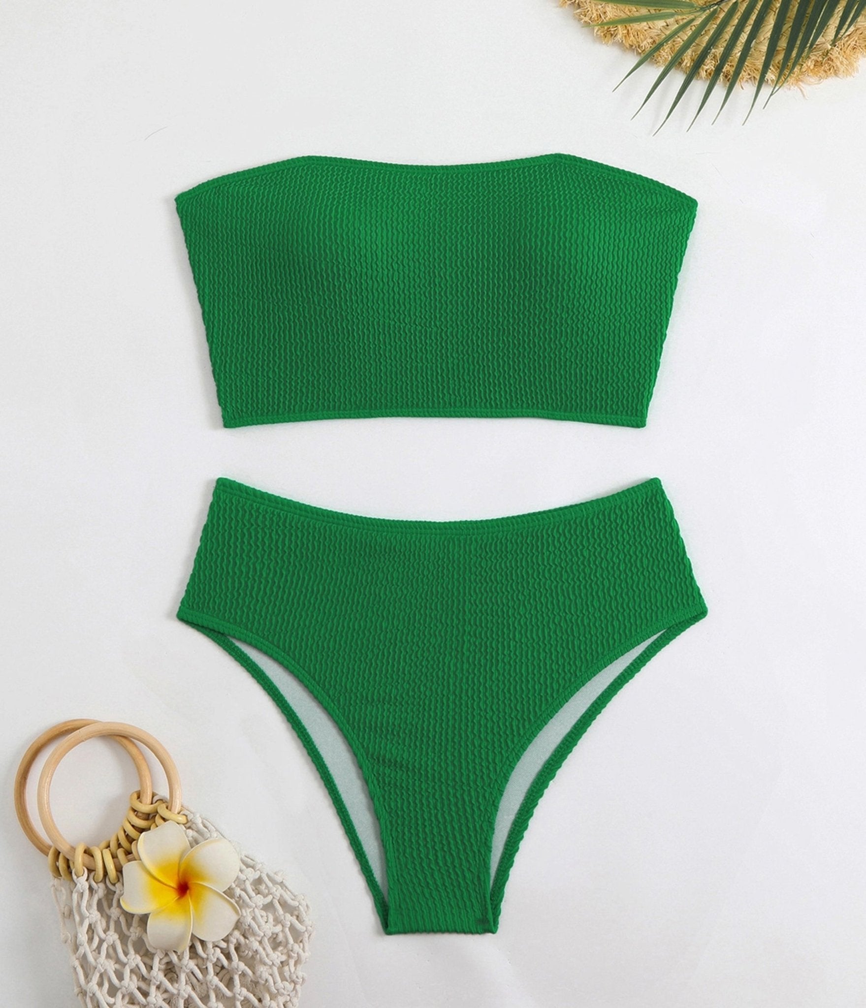 Green Bandeau Bikini Set - Unique Vintage - Womens, SWIM, 2 PC