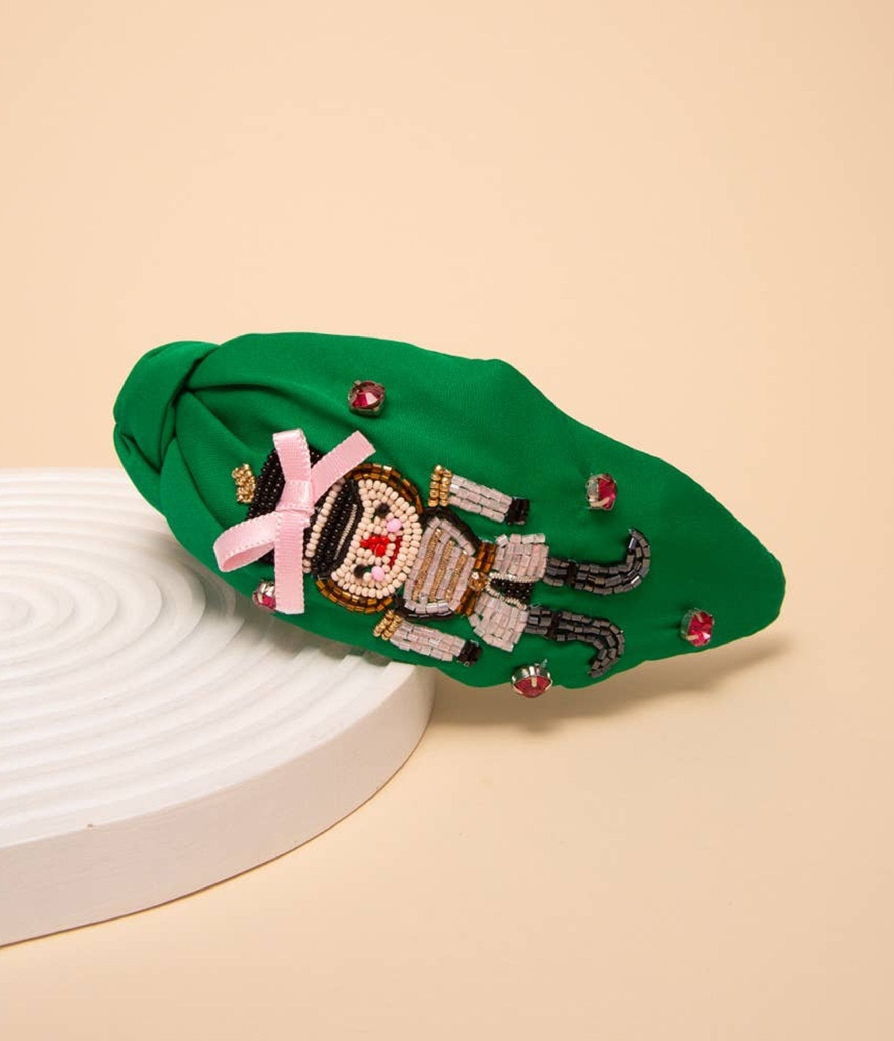 Green Beaded Nutcracker Headband - Unique Vintage - Womens, ACCESSORIES, HAIR