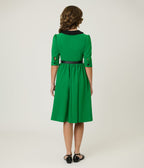 Green & Black Collared Swing Dress - Unique Vintage - Womens, DRESSES, FIT AND FLARE