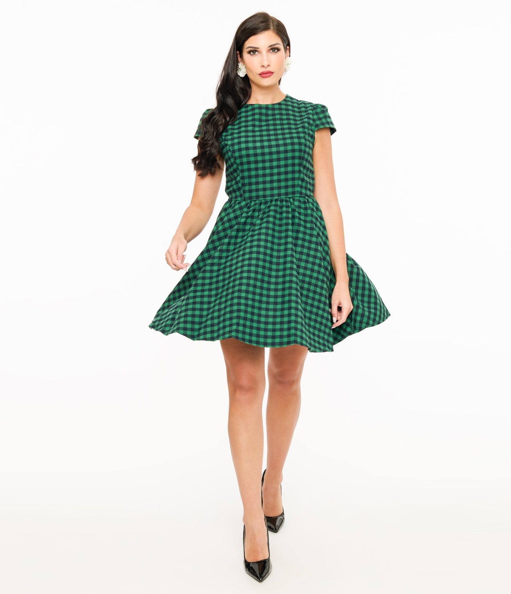 Green & Black Plaid Mini Dress - Unique Vintage - Womens, DRESSES, MIDI