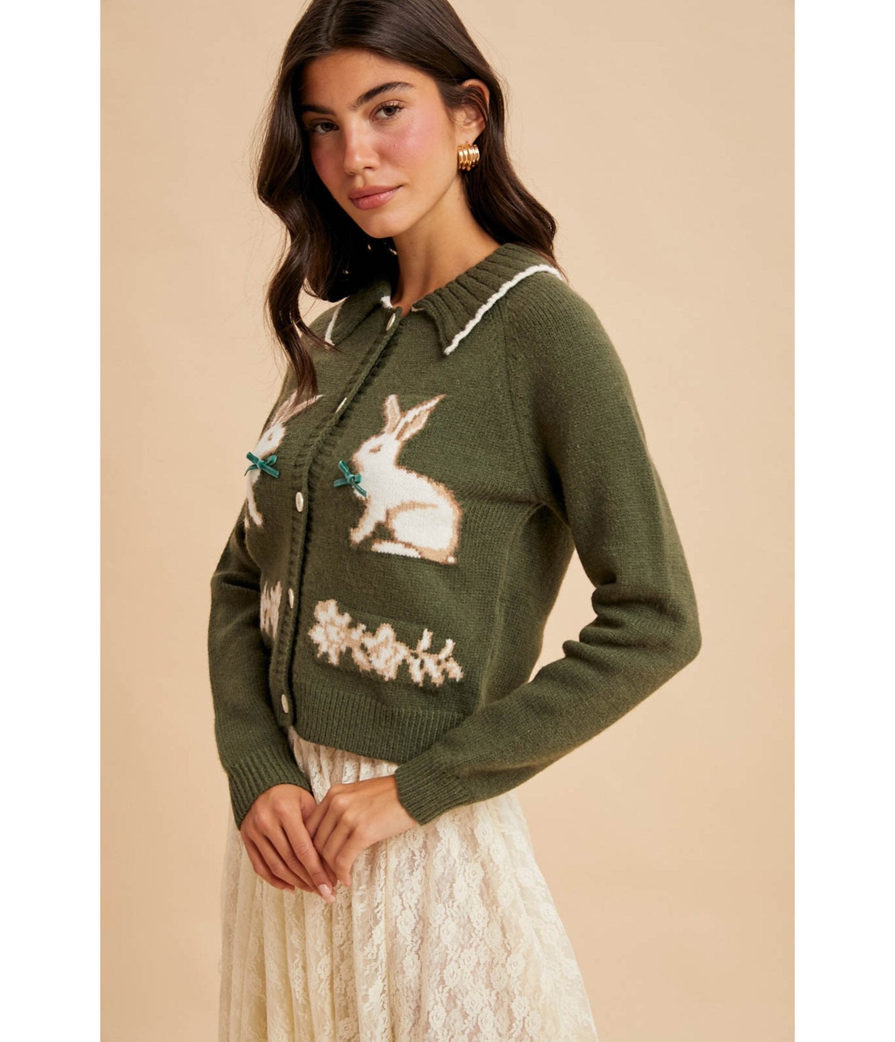 Green Bunny Cardigan - Unique Vintage - Womens, TOPS, OUTERWEAR