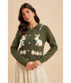 Green Bunny Cardigan - Unique Vintage - Womens, TOPS, OUTERWEAR