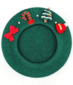 Green Christmas Charm Wool Beret - Unique Vintage - Womens, ACCESSORIES, HATS