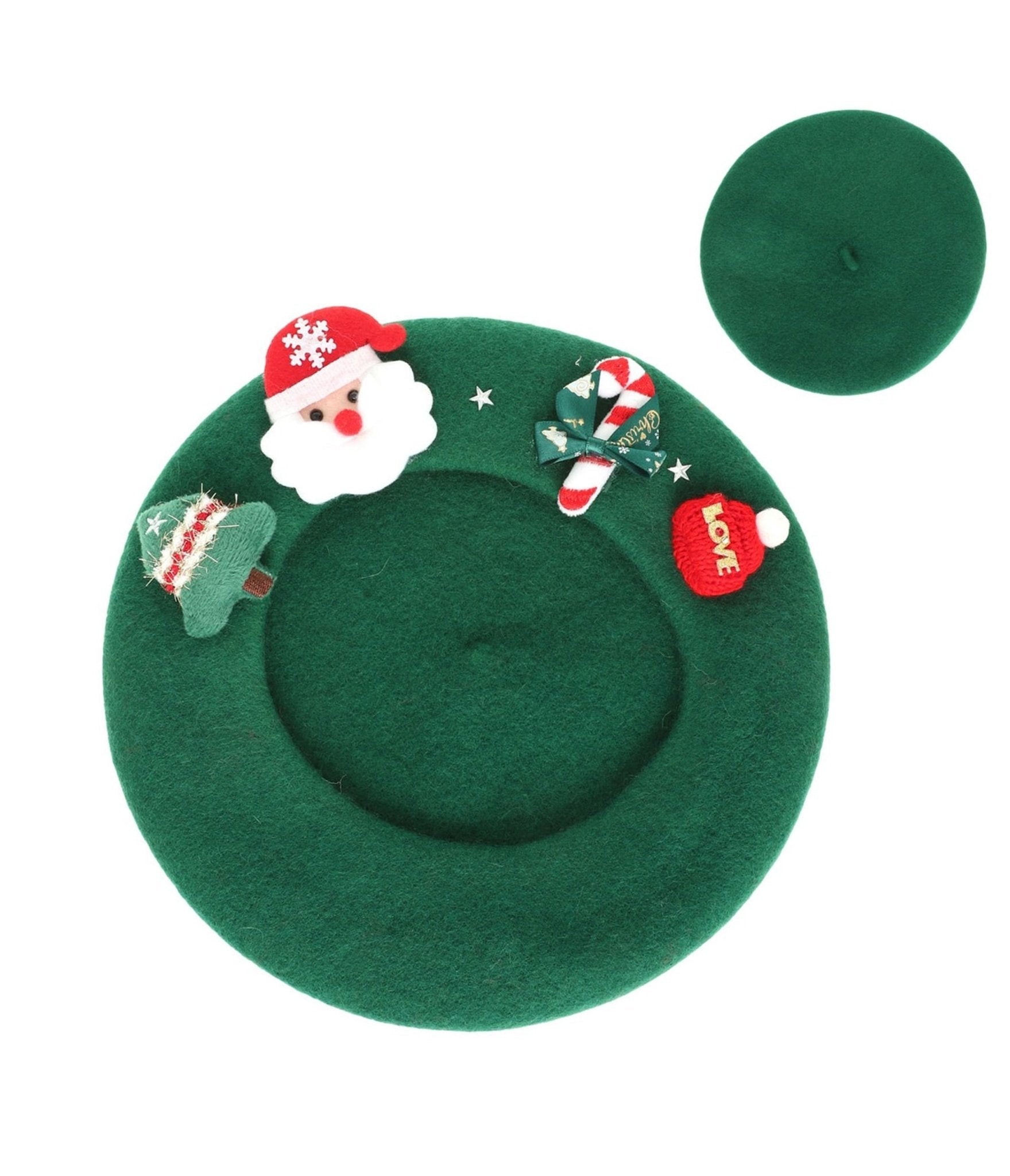 Green Christmas Felt Beret - Unique Vintage - Womens, ACCESSORIES, HAIR