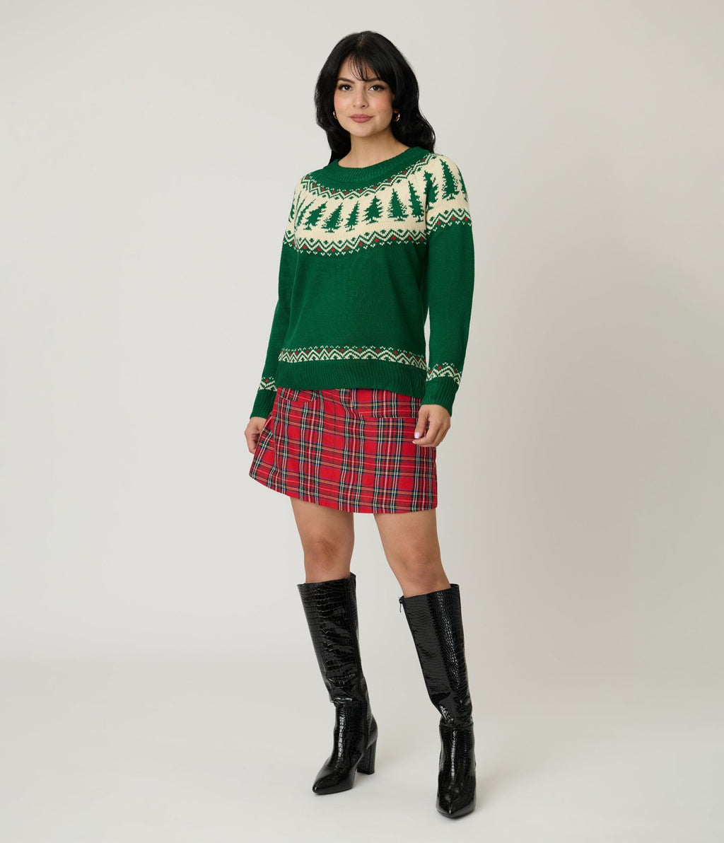 Green Christmas Tree Fair Isle Sweater - Unique Vintage - Womens, TOPS, SWEATERS