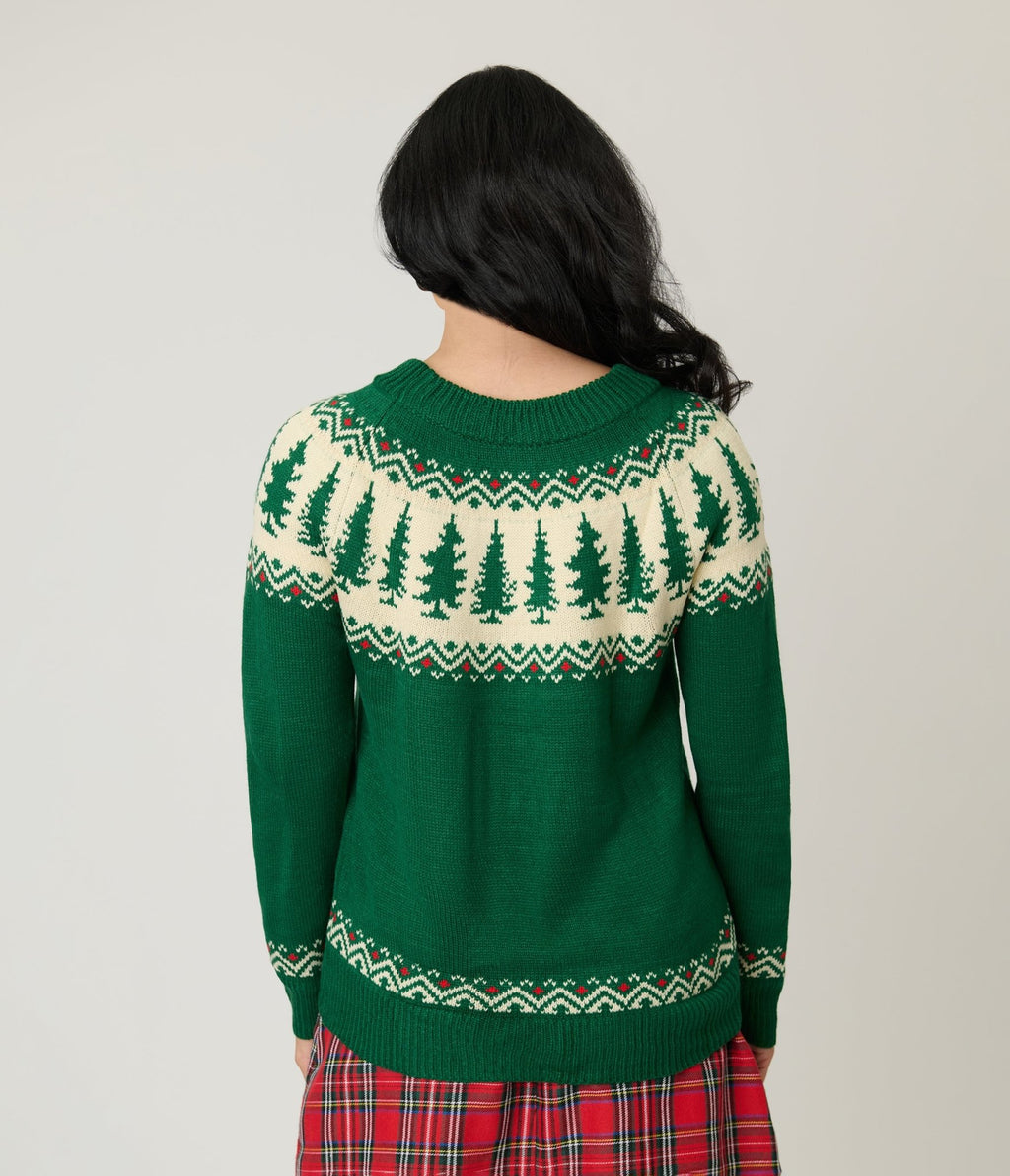 Green Christmas Tree Fair Isle Sweater - Unique Vintage - Womens, TOPS, SWEATERS