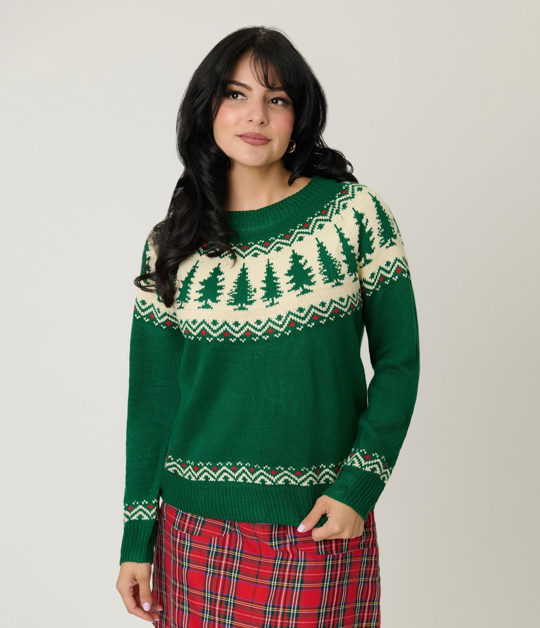 Green Christmas Tree Fair Isle Sweater - Unique Vintage - Womens, TOPS, SWEATERS